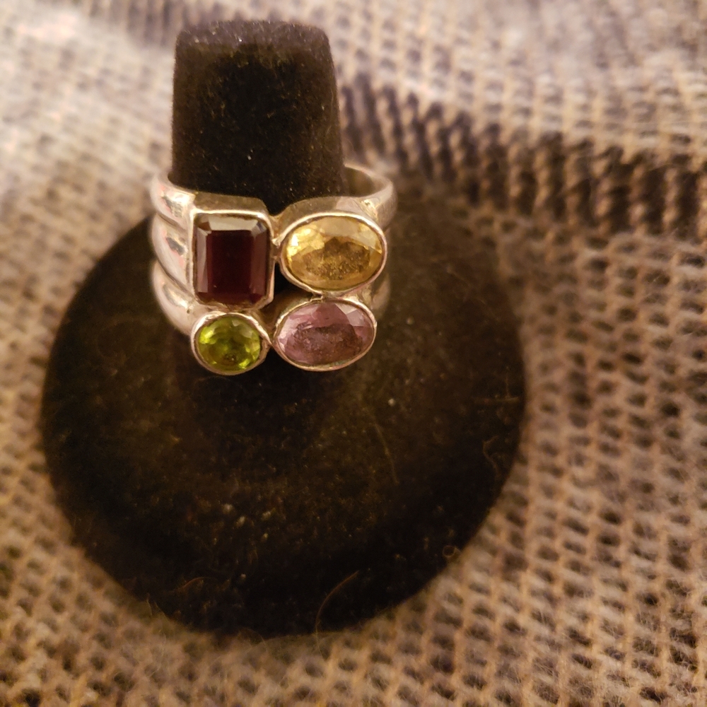 Multi Gemstone Silver Ring - image 1